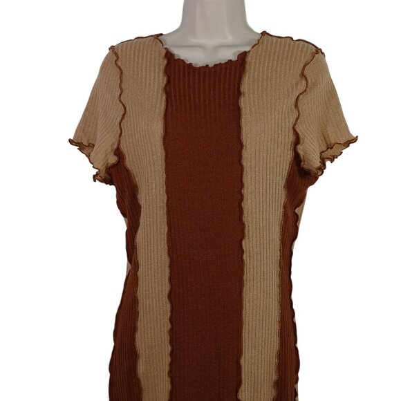 Shein Curve Bodycon Dress Women Size OXL 12 Brown Ribbed Knit Short Sleeve - Picture 3 of 11